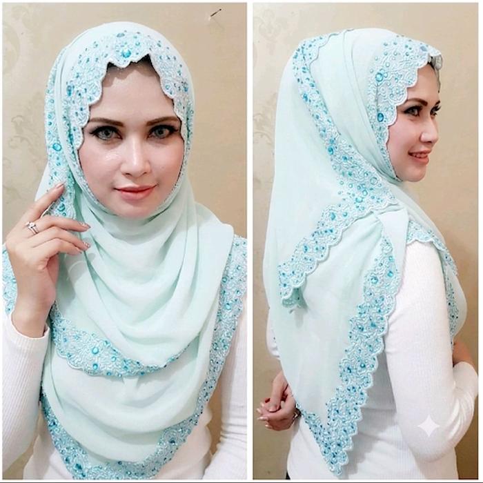PASMINA RATU MELAYU BORDIR KELILING DETAIL PAYET JEPANG DAN DIAMOND TAIWAN