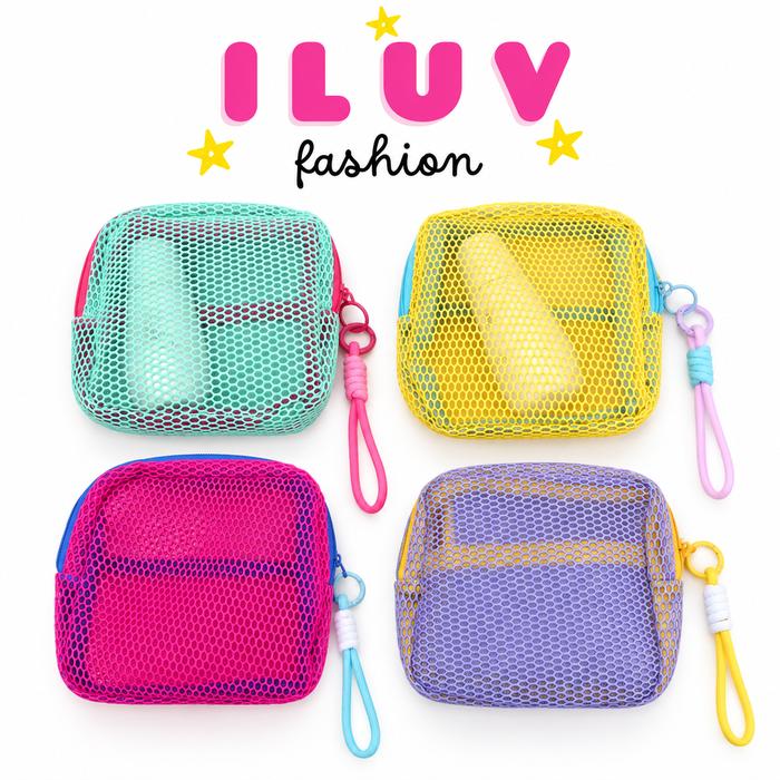 Iluvfashion PC2221 Dompet Jaring Mini Transparan Pouch Kosmetik Tempat Koin Serbaguna