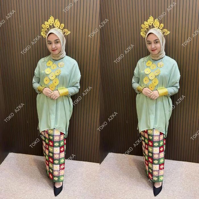 ONE SET Baju Bodo Adat Bugis Makassar Dan Sarung Kotak Kadei untuk Wanita Bahan Bolatelli Bubble pop