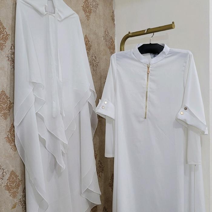 [YUNIA SYARI]GAMIS SET TERBARU "UNAZA" By Yunia Syari - unaza whait set bergo, XL