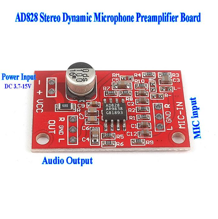 AD828 Stereo Dynamic Microphone Preamplifier Module MIC Preamp DC