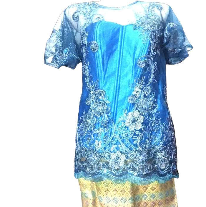 Outer Brokat Premium Wanita Atasan Baju Bunga Motif Blazer Putih Coklat Biru