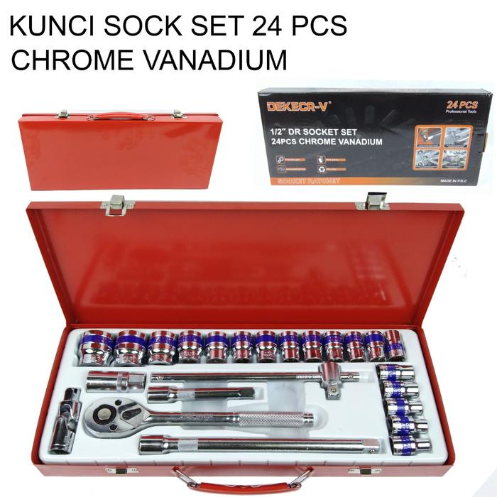 Kunci Sok 1/2 Inch Set - Socket Set 24 Pcs Chrome Sock 32mm Wrench Rachet Set