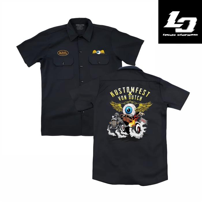 LYCUS CLOTHING Workshirt VON DUTCH Kemeja Kerja PDH Kain Motif Nyaman Panjang Twill Pria  Casual cow