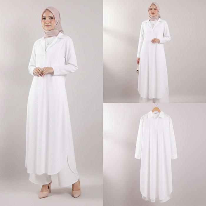 GHIA TUNIK WANITA POLOS PUTIH BERSIH KATUN POPLIN SUPER LENGAN PANJANG