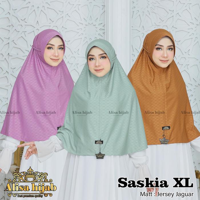 Hijab SASKIA Size XL Motif Jaguar Jersey Premium - Ori Alisa hijab kerudung Wanita Muslim Dewasa ber