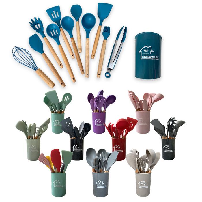 Silicone Kitchenware Set Non stick Kitchenware Accessories Wood