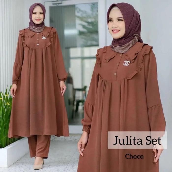 (SET JUMBO) JULITA SET CRINKLE AIRFLOW JUMBO LD 120 LONG TUNIK //JULITA SET WANITA SETELAN JUMBO TER