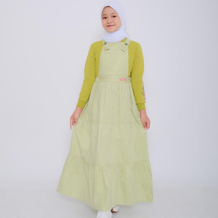 SHIBAKIDS  Overall Anak Perempuan Kaos Gamis Kotak Nyaman Kombinasi Sablon Cantik Salur Setelan Musl
