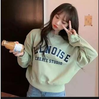 SWEATER CROP WANITA KOREAN STYLE JAKET WANITA OVERSIZE BAHAN FLEECE MOTIF SABLON ILLNOISE JAKET CROP