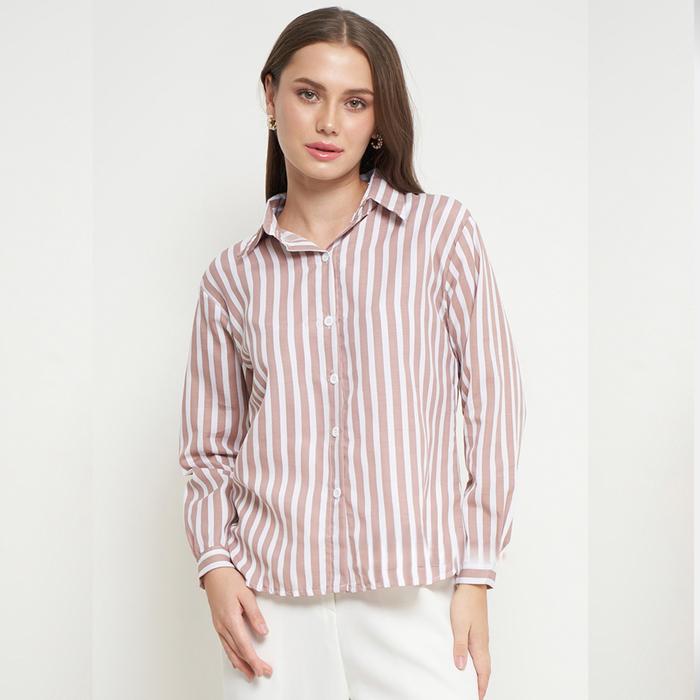 Kemeja Salur Wanita Korean Style By Azka Collection