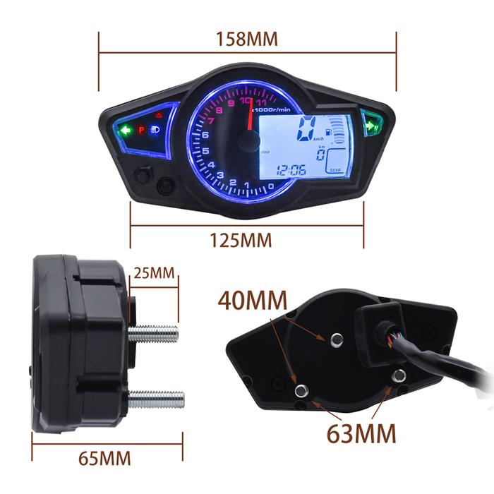 0-299Km/Jam Speedometer Digital Motor Instrumen Tachometer LCD