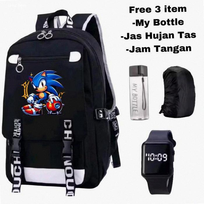 Tas ransel anak Sonic-Tas sekolah karakter Sonic-Backpack anak laki-laki Sonic-Tas ransel anak kartu