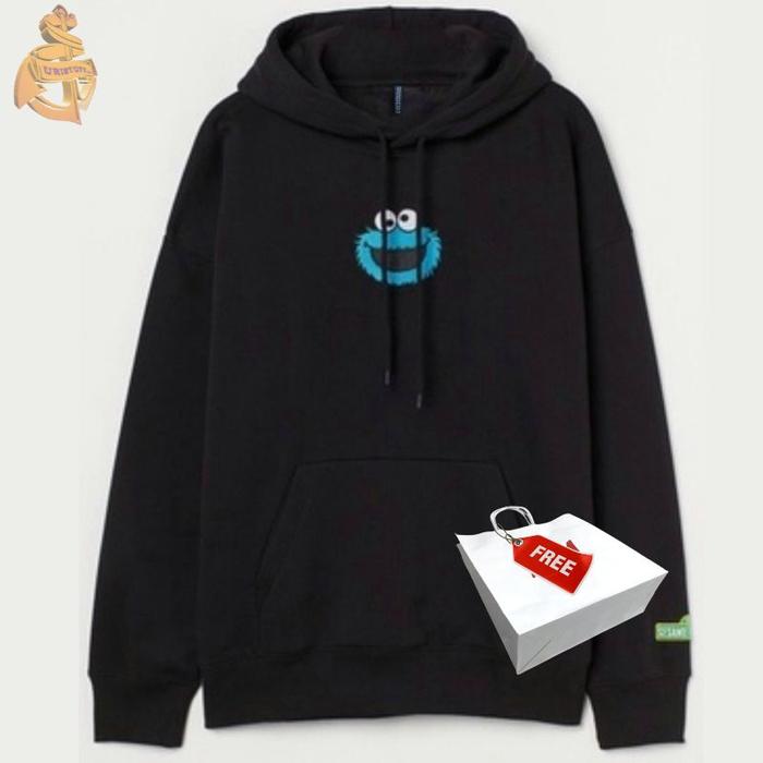 Hoodie Sesame Street Elmo Hitam HM Black Pria Wanita Full Tag Free Paper Bag