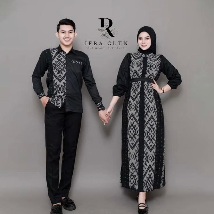 IFRA.CLTN | Baju Couple Tenun Hitam Elegan – Dress Kemeja Panjang Setelan Pasangan Kondangan & Acara