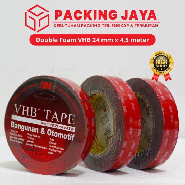 Double tape 3M VHB 24mm - 12mm - Lem 3M Merah - Double tape Otomotif - 24MMx 4,5M PER ROLL