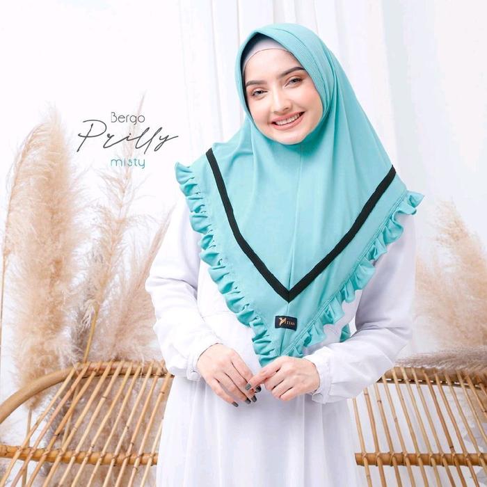 Bergo Prilly ORI by Yessana - Jilbab Instan - Aksen Ruffle & Kombinasi List Bordir Logo Yessana - Je