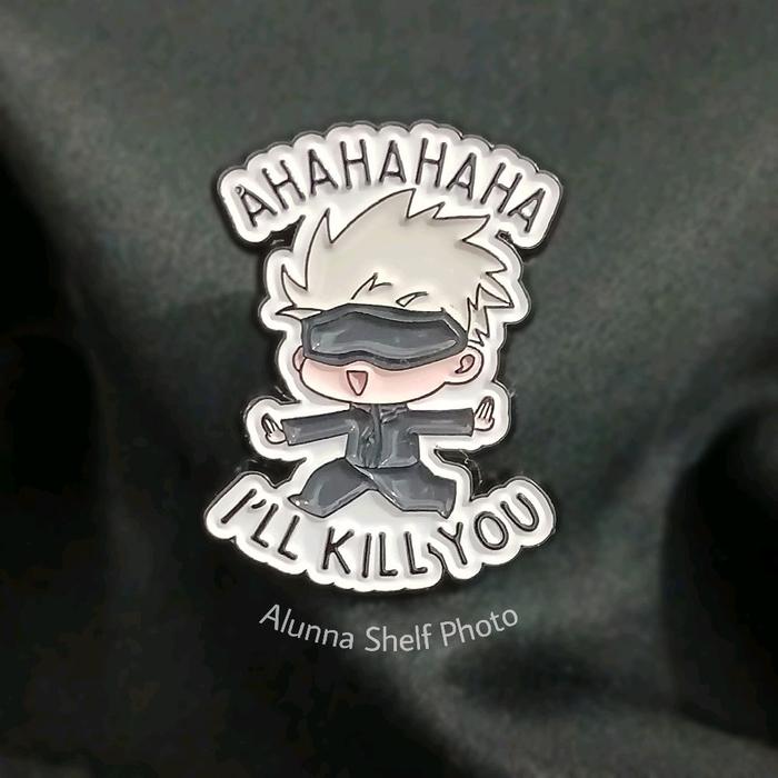 Pin Enamel Gojo meme - laugh ketawa - Jujutsu Kaisen | Quotes Bros Badge Aksesoris