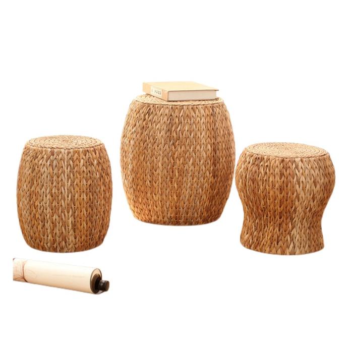 Gaya Pastoral buatan tangan bangku rotan bulat kursi Rustic Natural