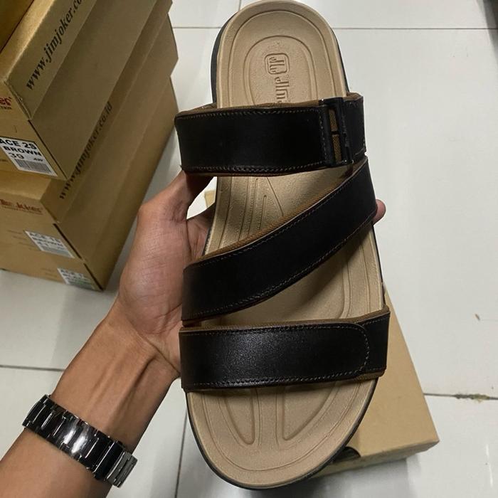 Jim Joker Sandal Pria Kulit Brown Kualitas Premium dengan Desain Nyaman dan Tali Adjustable Sendal J