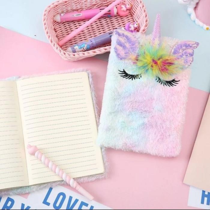 MS Buku Diary Bulu Motif Unicorn Buku Agenda Notebook Anak
