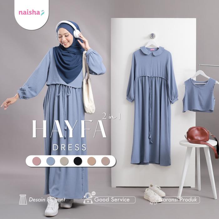 Naisha Official Gamis Crinkle Travelling Hayfa 2 in 1 Dress Vest Crinkle Busui dan Wudhu Friendly Bu