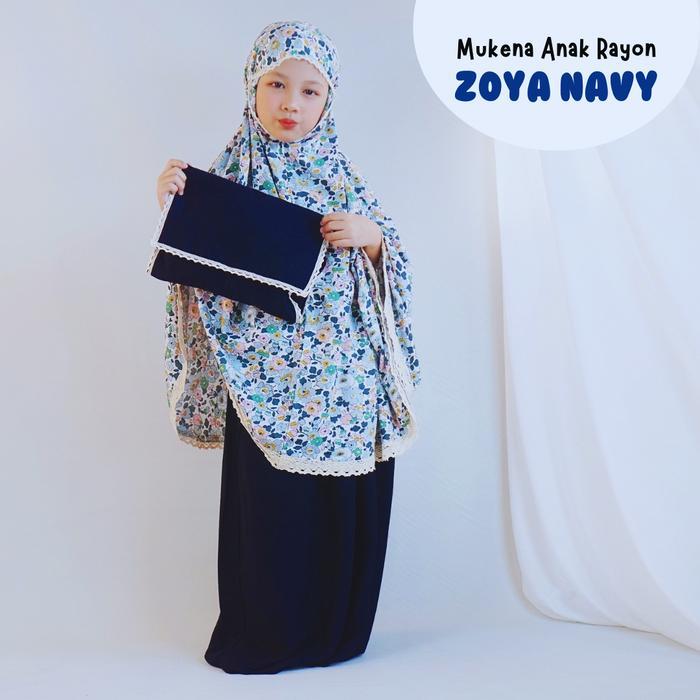Terlaris Mukena Couple Rayon Premium Renda Motif Zoya Navy - Mukenah Cantik Best Quality