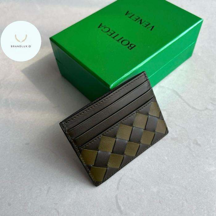 Bottega veneta intrecciato bicolour cardholder in kaki/ olive oil 6cc+slot