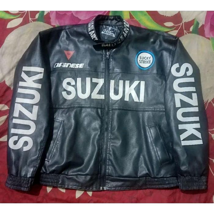 Jaket Leather Vintage Racing Suzuki Dainese Team Lucky Strike Black Second