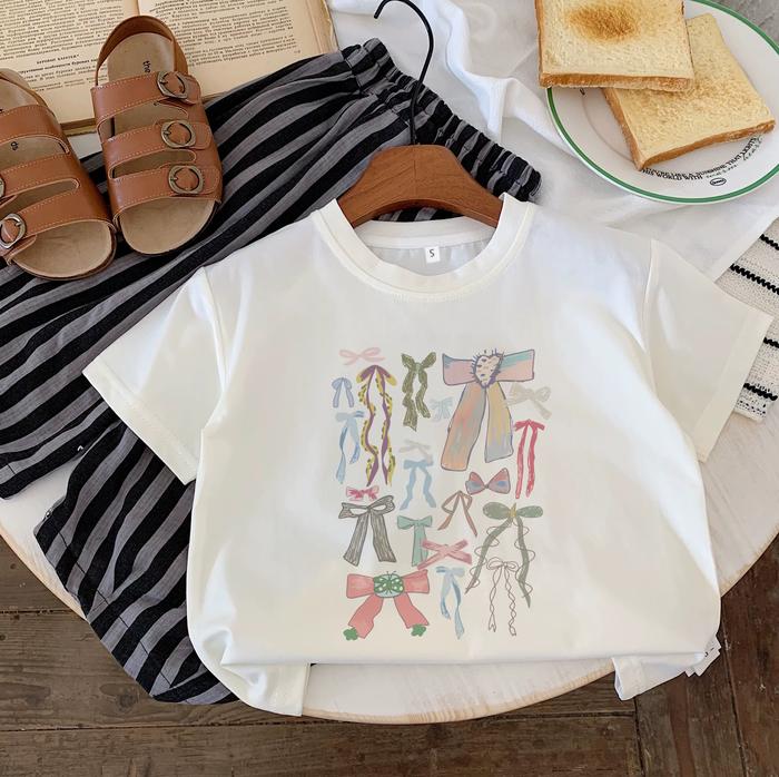 <Lantana> Baju Kaos Atasan Kaos anak-anak Terbaru Usia 2 s/d 12 Tahun/ Cetakan pita warna-warni/Baha