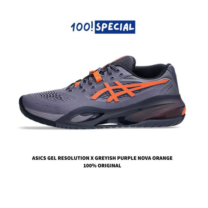 Sepatu Asics Gel Resolution X Greyish Purple Nova Orange BNIB