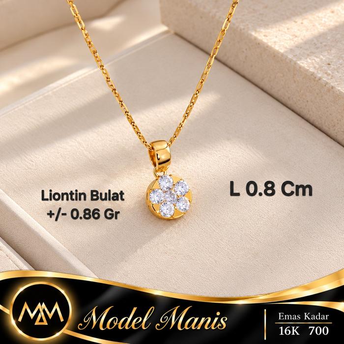 Liontin diamond looks bulat emas kuning 700 kadar 16k New
