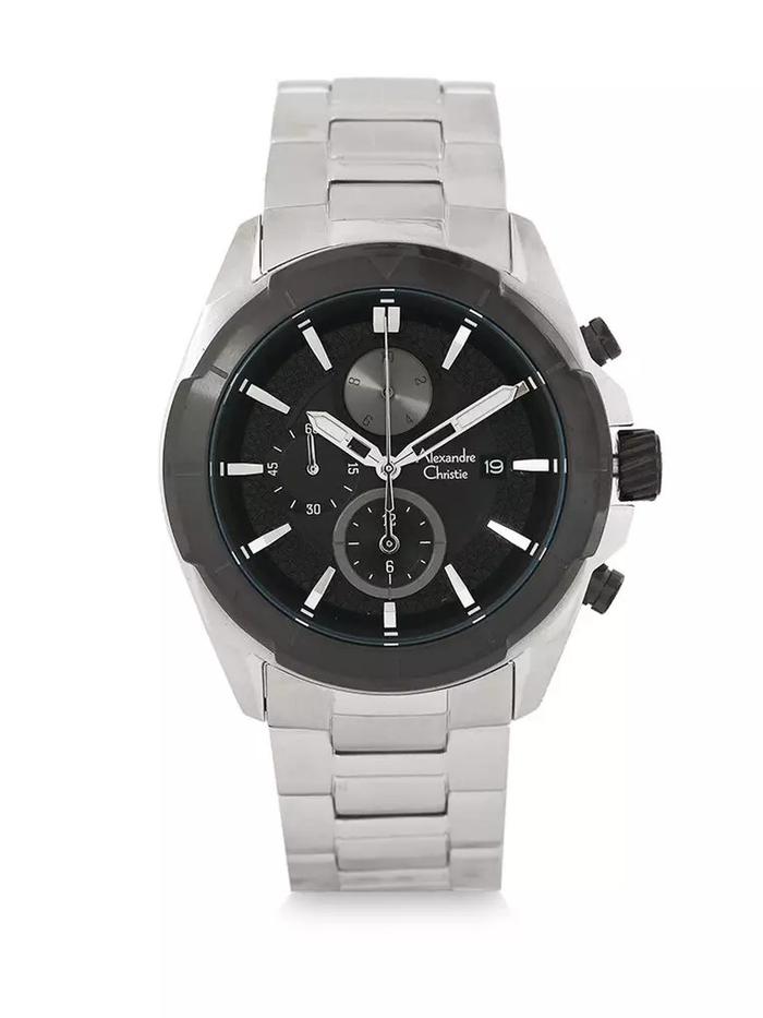 Alexandre Christie Jam Tangan Pria - Silver Black - Stainless Steel - 6596 MCBTBBA