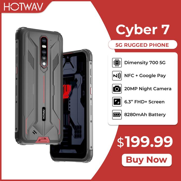 HOTWAV Cyber 7 5G Rugged Phone 8280mAh Battery 8GB RAM 128GB ROM 48MP