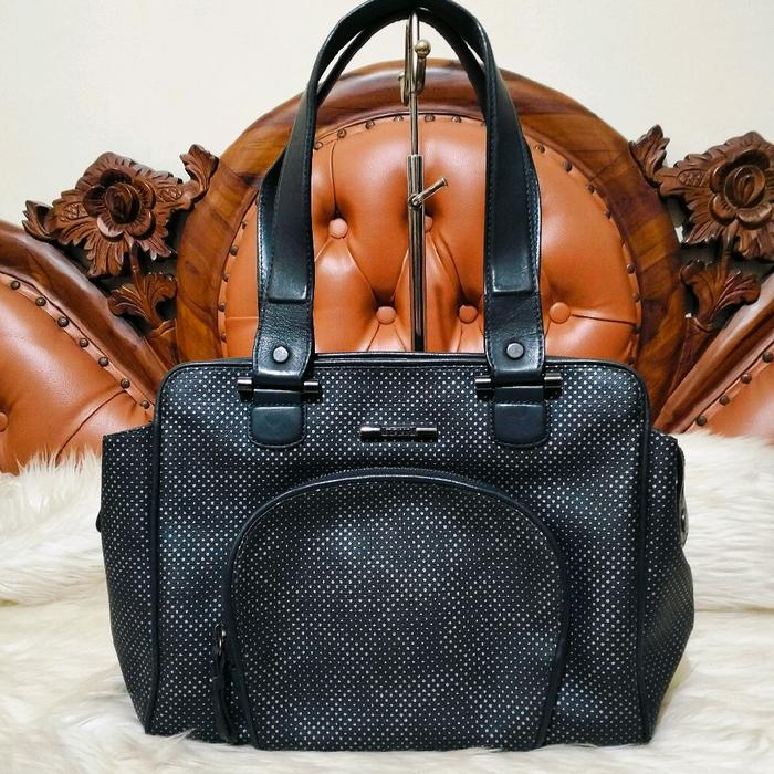 TOUS Dark Blue Canvas Leather Shoulder Bag