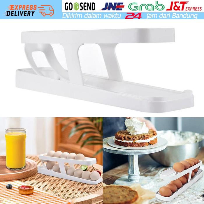 Rak Telur Gulung Otomatis Holder Kotak / Telur Wadah Organizer / Rolldown Kulkas Dispenser Telur