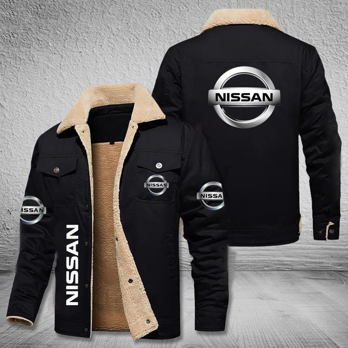 2025 Autumn/Winter New Men's Wool Jacket - Furry Thick Cotton Coat - Nissan Logo Printed Casual Wear