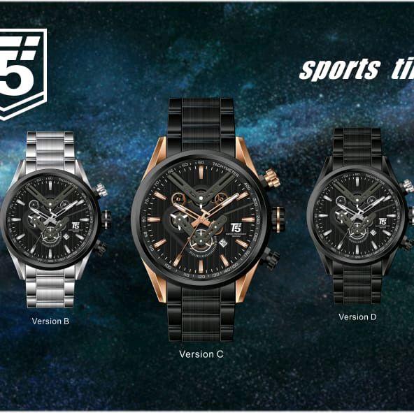 T5 H 3628G Original Chronograph Stopwatch Jam Tangan Pria dengan Tali Stainless Steel dan Desain Spo