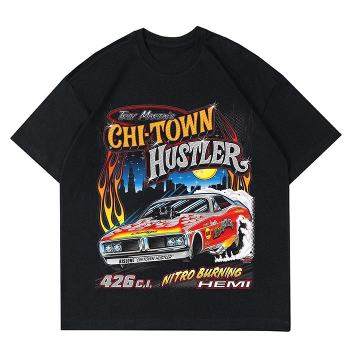 [COD]KAOS HUSTLER CAR | T-SHIRT RACING CAR HUSTLE FIRE | KAOS MOBIL BALAP API | BAJU HITAM OVERSIZE