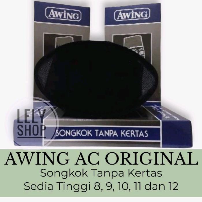 Songkok Hitam AWING AC Tinggi 8,9,10,11,12 Original Tanpa Kertas Kwalitas Export Peci Muslim  Kopiah