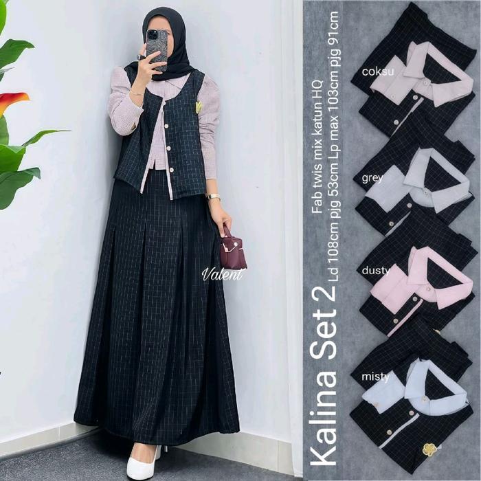 Kalina KoneSet Setelan Wanita Bahan Katun Ipremium Motif Polos Kombinasi Tunik BajuSolo ElsireOri Mo