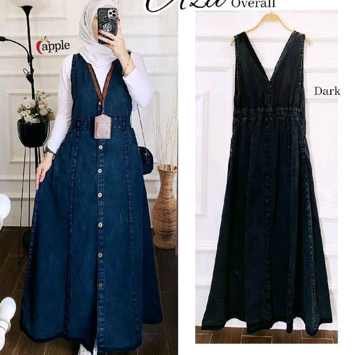 Aza Overall Maxy Gamis Putungan Jeans Snow Ld 98 Fit XL By Apple