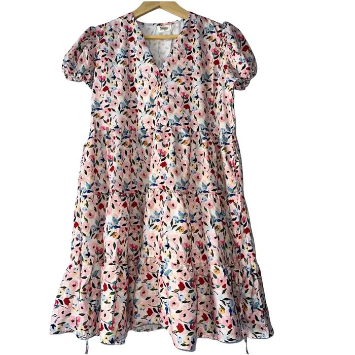 Dress bangkok leher V motif bunga kecil