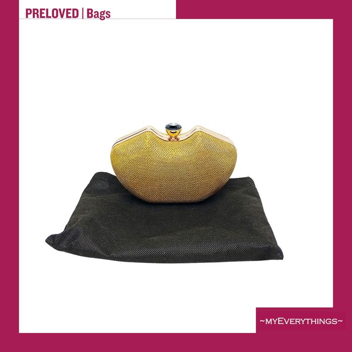 Tas Pesta Wanita Clutch Gold dengan Rantai Panjang Preloved