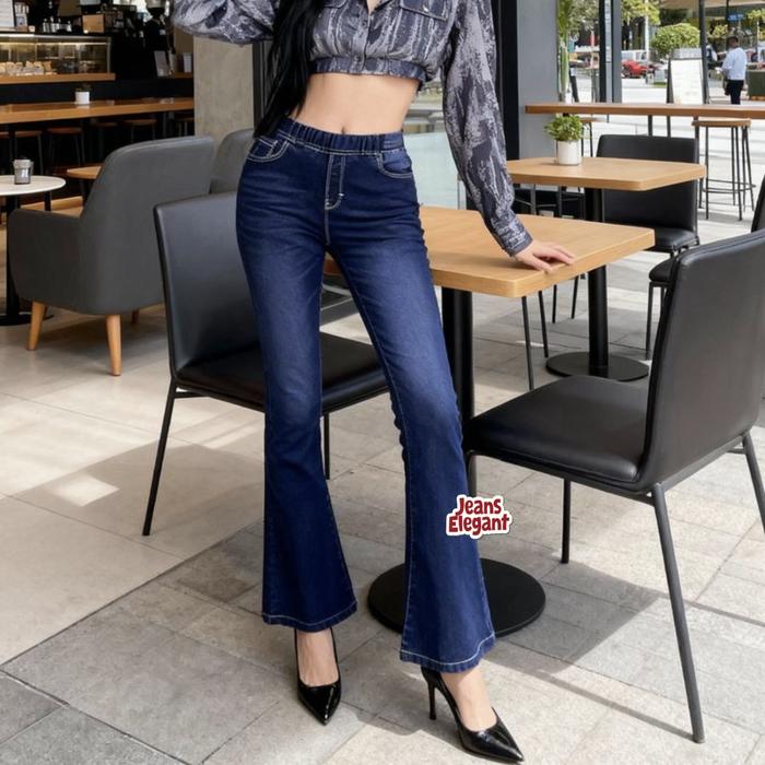Jeans Elegant Celana Jeans Pinggang Karet Wanita Nyaman Wisker Retro BB 40kg-95kg Denim Stretch SOFT