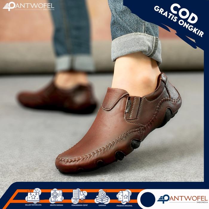 PTW X LIBER - Sepatu Pantopel Pria Oxfrod Formal Bahan Kulit Sapi Asli Tanpa Tali Kualitas Premium S