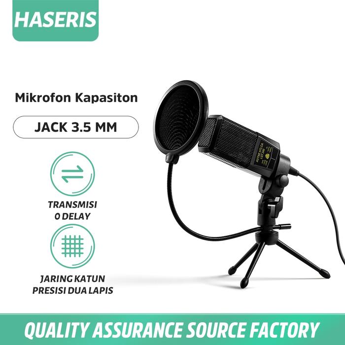 Haseris mic microphone Dengan tripod dan pop filter  Penundaan transmisi 0 Suaranya bagus Mikropon