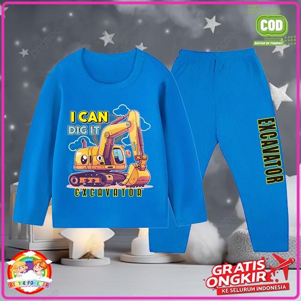 Baju Tidur Anak Cowok ICAN DIGIT EXCAVATOR Setelan Panjang Anak Laki-Laki Piyama Ukuran S M L XL XXL