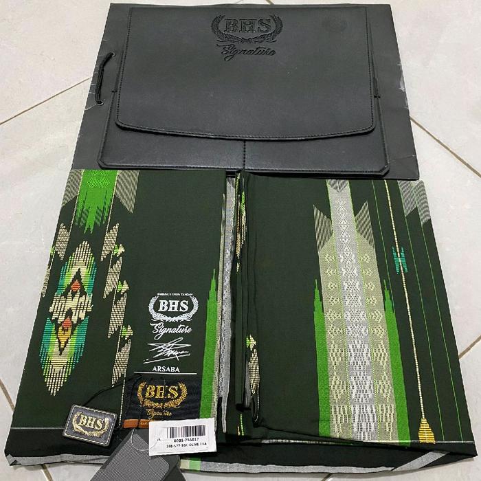 BHS Signature hijau Olive muda Gold Kain Tenun Asli ARSABA dengan Tas Hitam Premium untuk Pakaian Fo