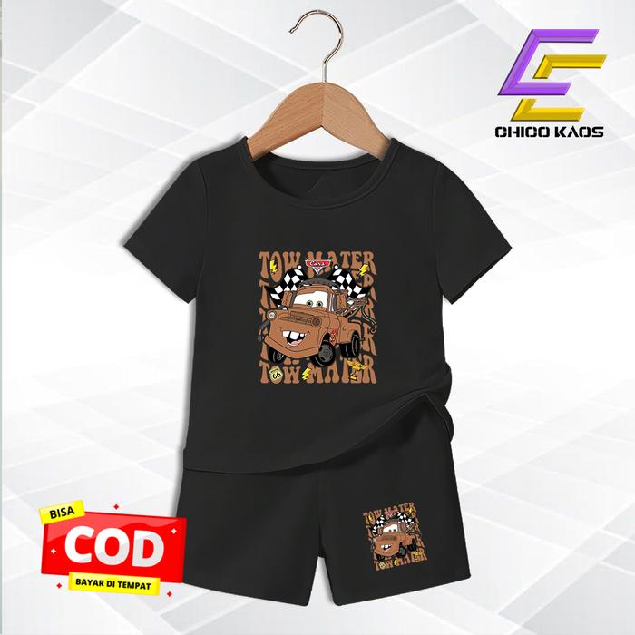 Baju Main Setelan Anak Laki Laki Perempuan - Kaos Distr* Karakter Cars Tow Mater
